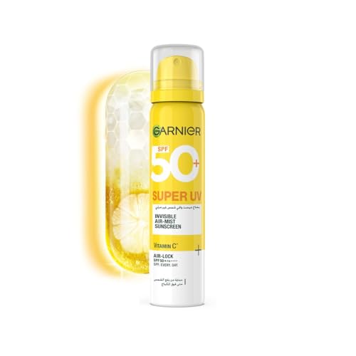 Garnier SkinActive Super UV SPF50+ Invisible Air-Mist Lightweight Sunscreen with Vitamin C PA++++ to correct Sunspots UVA + UVB sprayed over make up for sensitive skin and all skin types 75ml