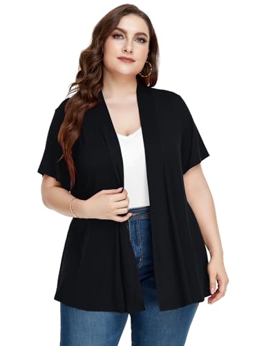 Image of LARACE Short Sleeve Cardigans for Womens Summer Tops Casual Plus Size Open Front Lightweight Cover Up