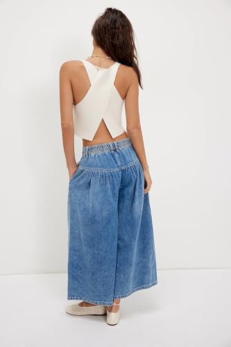 Women's Wide Leg Jeans High Waisted Baggy Cropped Denim Pants with Pleated Ruffles & Pockets4