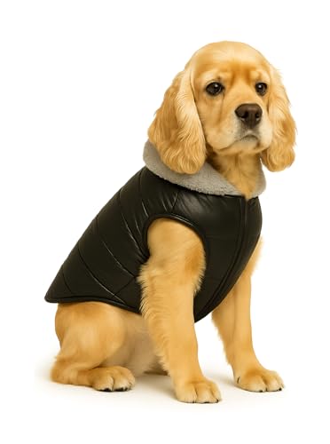 Image of The Pets Company Dog Winter Coat Jacket, Clothes, Windproof, Waterproof, Light Weight, Washable, Ultra Warm Thick Fleece Lined Dog Vest for Cold Weather Protection, (Black, Medium - 18 Inch)