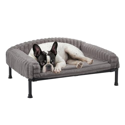 Veehoo Hundeliege Hundesofa für Kleine Hunde, Flauschige Erhöhtes Hundebett mit Abnehmbarem Polster und Orthopädische Matratze, Hunde Sofa Katzensofa mit rutschfeste Füße, Grau 60x45x10cm