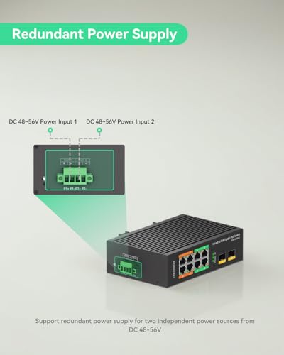Image of LINOVISION Industrial 8-Port Full Gigabit PoE Switch with 4 BT 90W PoE++ Ports, 2 Gigabit SFP Uplinks, 120W Budget, NDAA Compliant, DIN-Rail Switch for PTZ Camera /Lighting /Monitor