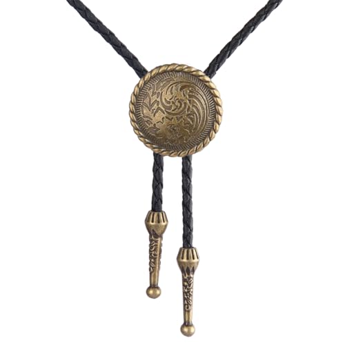 Image of Joxevyia Bolo Tie for Men Vintage Cow Skull Leather Rope Western Cowboy Necktie Vintage Bola Tie Gift for Him