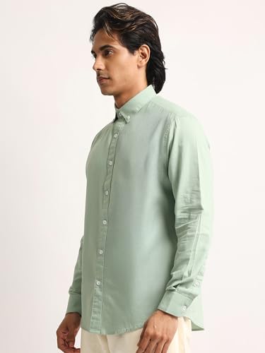 Image of MANIAC || Mens || Solid || Collared Neck || Full Sleeve || Oxford || Linen Blend Fabric || Shirt
