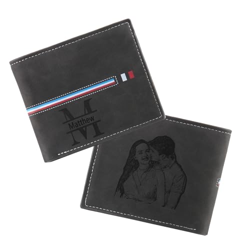 Glimmerday Cartera de Hombre Personalizada, Cartera de Cuero Grabada con Inicial Nombre, Cartera RFID para Hombre, Regalos Día del Padre, Regalo de Cumpleaños para Maridos (Negro)