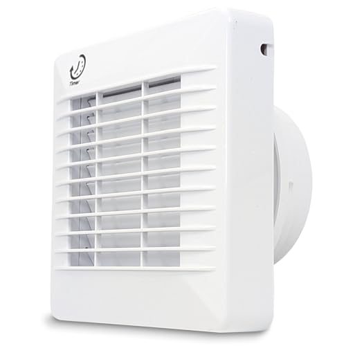 Image of AirTech-UK Bathroom Extractor Fan with Timer 100mm, Quiet Bathroom Fan 33dB, Ceiling or Wall Mounted Extractor Fan, Bathroom Ventilation Exhaust Fan 120m³/h, White
