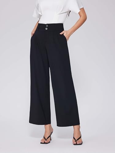 Vinova Womens Wide Straight Leg Pants Buttoned Stretchy High Waisted Business Casual Pants with Pockets2