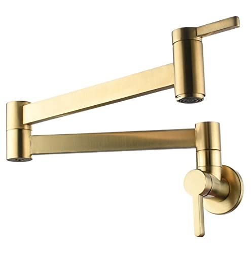 Gold Brass Water Tap Faucet Tap Wall Mounted Foldable Kitchen Faucet Single Cold Single Hole Sink Tap Rotate Folding Spout Brushed
