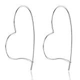 55mm Wire Heart Hoop Earrings 0.8mm Thin Ear Hoops Sterling Silver Women Girls