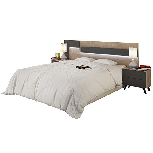 duehome HomeSouth - Cabezal con Led para Cama de Matrimonio, cabecero Modelo Lica Led, Color Roble y Grafito, Medidas: 200 cm (Ancho) x 55 cm (Alto) x 3 cm (Fondo)