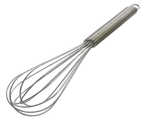 10-inch stainless steel whisk, suitable for mixing batter, whipping cream and mixing seasonings (304 egg beater steel wire thickened)