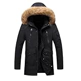 Didadihu Winddicht Outdoor Winterjacke Lang Herren Fleece Gefütterte Wintermantel Winter Parka Jacke Mit Kapuze Lange Warme Mantel Parka Steppjacke Männer Große Größen,Schwarz,L