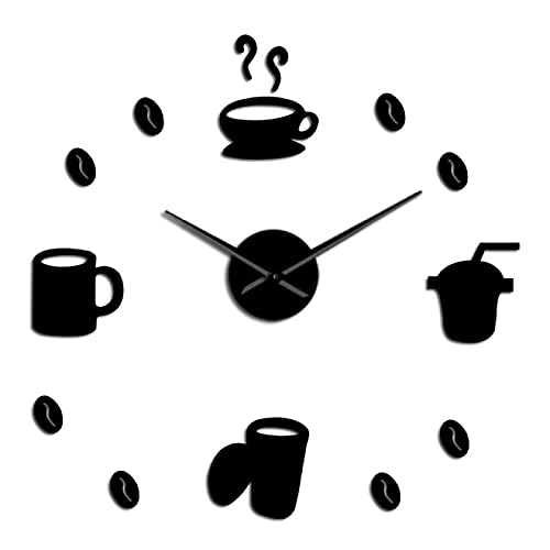 xinxin Wall Clock Frameless Coffee Signs 3D Diy Wall Art Clock Classic Coffee Bean Mute Acrylic Mirror Sticker Cafes Coffee Shop Decor Clock Watch