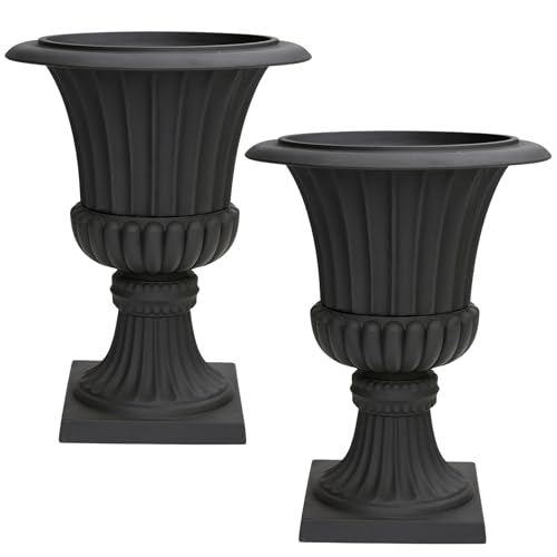 Austram Urn Planters 22 Set of 2 Tall Stone-Resin Pedestal Planters for Outdoor Plants Large Front Porch Decor Patio Garden Pots Outdoor Urns for Entryway Porch & Deck Black Plant Pot