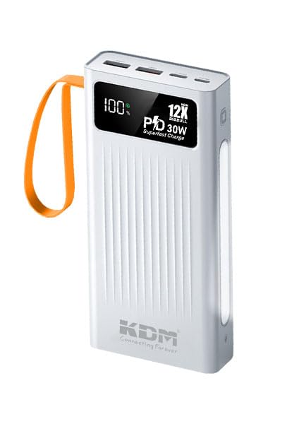 Image of KDM 12X Big Bull 24,000mAh Power Bank | 30W Fast Charging | Multi-Input & Output | LED Battery Indicator | Built-in Flashlight | 9S Multi-Protection | 4-in-1 Cable Included | Black & White