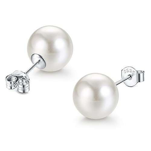 JeweBella Pendientes Perla para Mujer Niñas Plata de Ley 925 Hipoalergénicos Elegantes Pendientes Blancas Perla 5mm/8mm/10mm/12mm