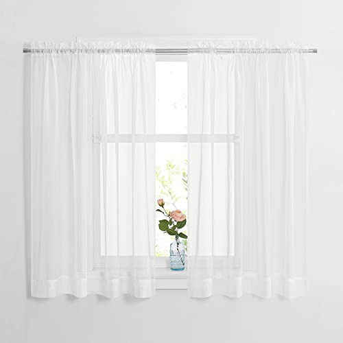Image of NICETOWN Voile Sheer Window Curtains for Small Window, Rod Pocket Elegant Airy Sheer Curtain Drapes for Nursery /Bedroom, W60 x L45, 2 Panels, Ivory