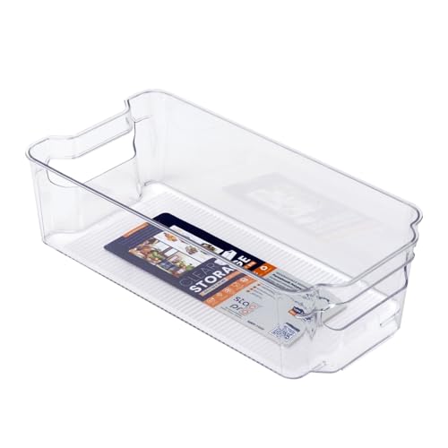 Image of Plastic Pantry Organizer Bins | Fridge Storage Boxes | Refrigerator Containers | Organiser for Pantry, Cabinet, Freezer | Containers for Food, Drinks & Snacks (Small, 32x15.5x9, Pack of 1)