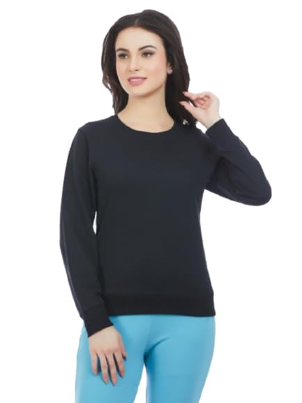 Women’s Black Fleece Sweatshirt – Winter Warm Polyester Pullover, Relaxed Fit, Long Sleeve Round Neck Cozy Casual Top-image-43