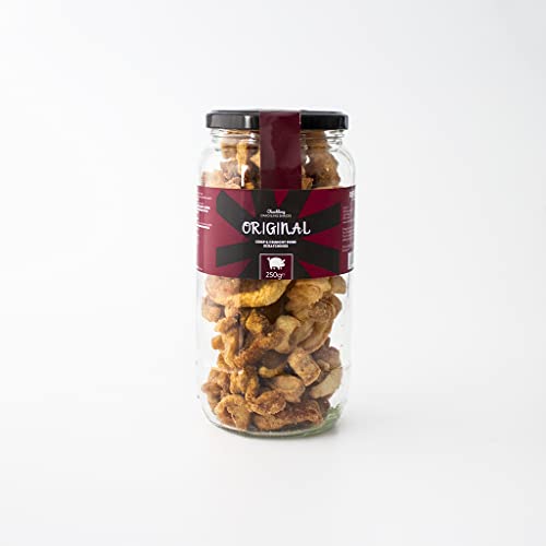 Pork Scratchings Gift Jar. Original Flavour, 250g - Gifts For Men Who Have Everything. The Ultimate Gift For Men, Packed Full Of Original Pork Scratchings. The Chuckling Cheese Company.
