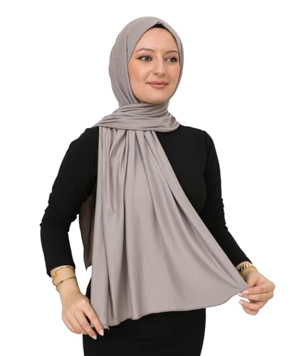 Prien Hijab Kopftuch Für Damen, Frauen Schal Kleider, Modern Kopftücher Weicher Jersey, Muslim Kleid Türkisch Premium Gebetskopftuch, Umrah Geschenk, Hijab Set (Helles Nerz)