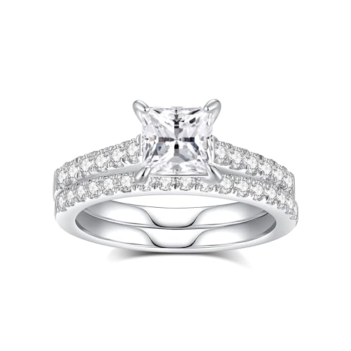 1.2CT Moissanite Engagement Ring Set D Color VVS1 Princess Cut S925 Sterling Silver Plated With 18K White Gold Bridal Sets for Women Moissanite Rings for Women Wedding Sets(7