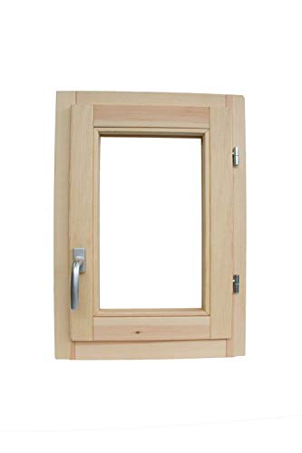 Nuova Arredo Holzfenster cm L 50 x 70 H – Doppelglas – Griff – gebeizt – zu behandeln: Imprägnierung/Lackierung – in jeder Farbe