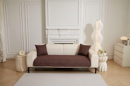 Image of HOMETHREADS Premium Cotton Sofa Cover Mat with PVC Backing for Non-Slip Comfort (Brown, 4 Seater | 70x210cm)