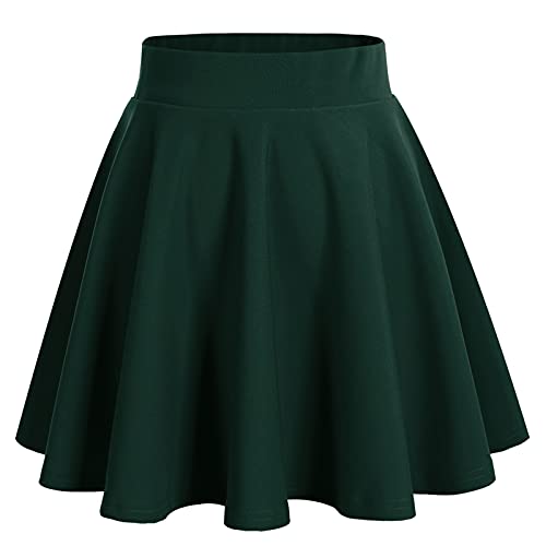 Bridesmay Women's Basic High Waist Casual Mini Skirt Versatile Stretchy Flared Skater Skirt Dark Green XL