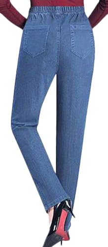 Youhan Women's Cotton Blend Denim Pants Casual Elastic Waist Pull On Jeans2