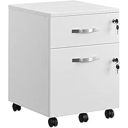 Cajones Oficina VASAGLE Archivador con Cerradura, Pedestal de Archivo con 2 Cajones, 5 Ruedas y Rieles de Suspensión Ajustables, Superficie Texturizada, para Papel Tamaño A4 y Carta, Oficina en Casa, Blanco