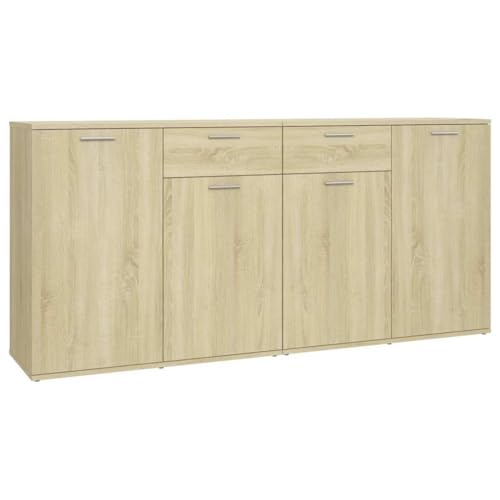 vidaXL Buffet, Chêne Sonoma, 160x36x75 cm, Bois d’ingénierie, Table de Buffet, Armoire avec 4 Portes & 2 tiroirs, Organisateur Maison, Fixable au Mur