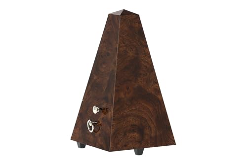 Wittner Metronom Taktell Pyramidenform System Maelzel Designer Serie - Kunststoffgehäuse - Mit Glocke - Wurzelholz - Mechanisch zum Aufziehen - Keine Batterien erforderlich - Made in Germany