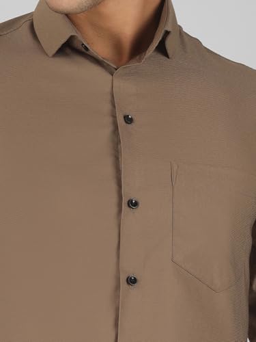 Image of Mens Cotton Lycra Full Sleeve Slim Fit Semi-Formal Shirt | Textured Pattern | Curved Hem
