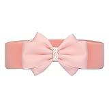 Choleeki Women's Elastic Bow Belt Wide Rhinestone Stretch Belts Ladies Waist Accessories for Dress Jeans (pink, S)