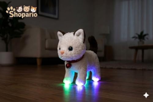 Image of Interactive Walking Talking Cat Toy Battery Operated Cute Plush Kitty with LED Light Sound Music Moving Soft Stuffed Pet Toy for Kids Boys Girls Birthday Gift