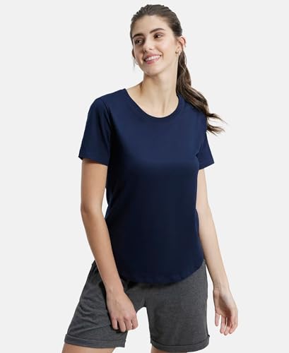 Image of Jockey AW88 Women Super Combed Cotton Rich Relaxed Fit Solid Curved Hem Styled Half Sleeve T-Shirt