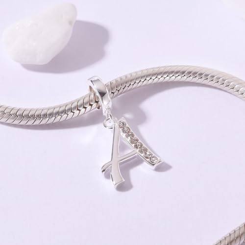 925 Sterling Silver Initial Charms fit Pandora Charms Bracelets Alphabet A-Z Crystal Charm Letter Beads for Women Christmas Mother's Day Valentines Birthday Gift3