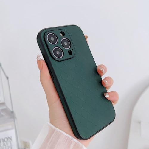 Coque en losange pour iPhone 14 anti-glisse et agréable au toucher vert foncé