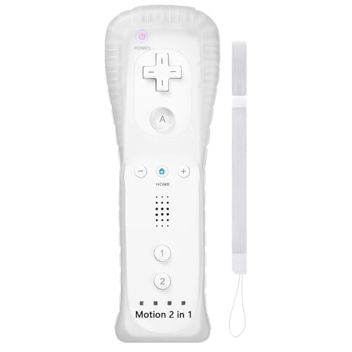 DSYJ Wii Remote Controller Compatible with Nintendo Wii,Wii U Controller with Silicone Case and Wrist Strap, Not Motion Plus White 1 Pack