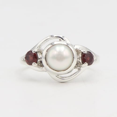 Bague grenat et perle en argent, le cadeau de naissance idéal pour elle