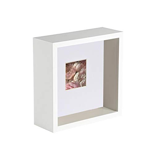 Nicola Spring 6 x 6 3D Shadow Deep Box Photo Frame - Craft Display Picture Frame with 2 x 2 Mount - White
