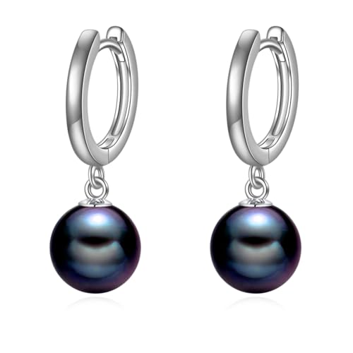 925 Sterling Silver Black Pearl Hoop Earrings Dangle Drop Jewelry Gifts for Women