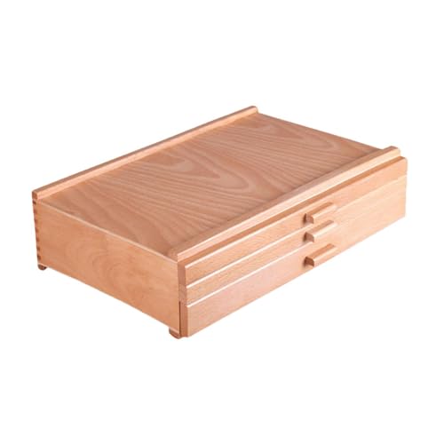 rockible Wood Artist Supply Storage Box Portable Storage Box 3 Drawers Transport with Drawers Wood Art Tool Box for Markers Brushes