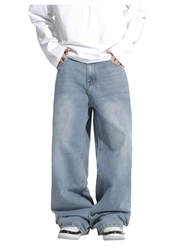 Men's Baggy Jeans Y2K Wide Leg Denim Jeans Vintage Loose Long Trousers with Pocket Streetwear