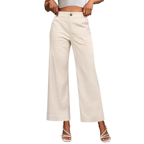 Eddoyee Wide Leg Stretchy Work Pants Women High Waisted Business Casual Dress Pants Straight Leg Slacks Trousers with Pockets Khaki X-Large