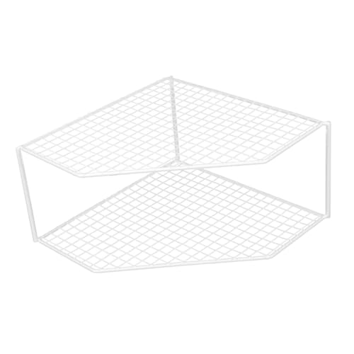 Amosfun Multi-function Pot Organizer Kitchen Shelf Rack 2-tier White Mesh Draining Corner Stand for Household Pan Storage and Tabletop Kitchen Accessories, Raised 18cm