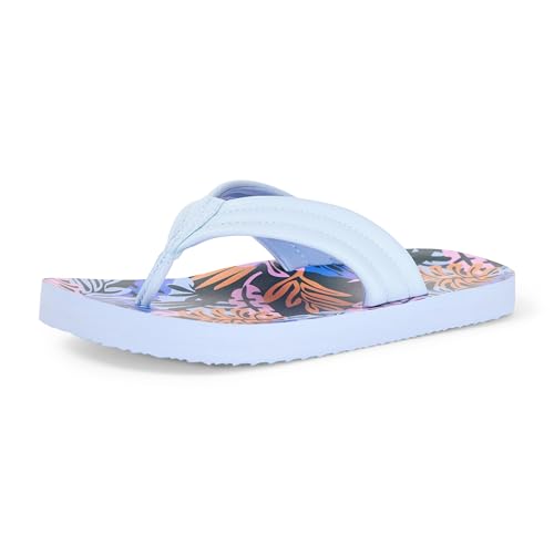 Amazon Essentials Unisex Kids Thong Flip Flop for Boys and Girls Dark Teal Jungle 4 Big Kid