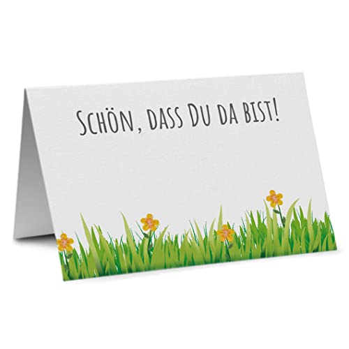 Partycards 50 Tischkarten/Platzkarten DIN A7 für Hochzeit, Geburtstag, Kommunion, Taufe (DIN A7, Gras Blumen) Cover