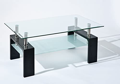 Table basse - Verre trempé sécurit - Table salon - Structure en métal chromé - Plateau supérieur en verre transparent, inférieur en verre sablé - 100x60x45 cm (L x l x h) - Table Dana